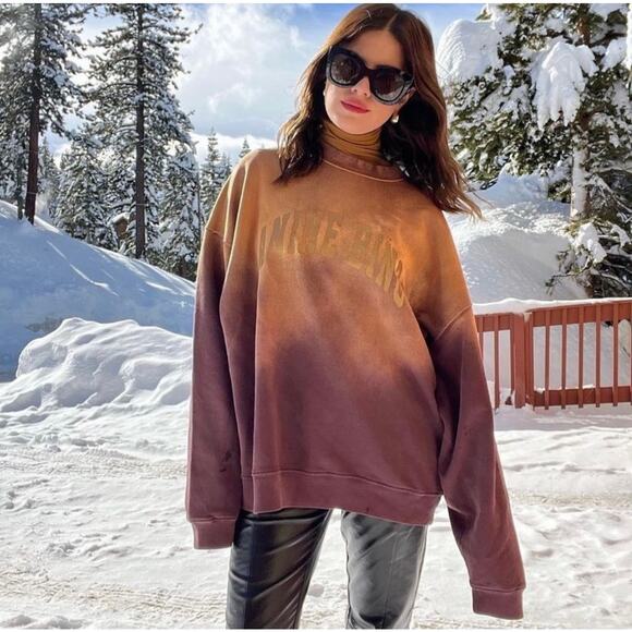 Anine Bing Harvey Crewneck Sweatshirt Washed Faded Burgundy Tie Dye Medium - Picture 2 of 11